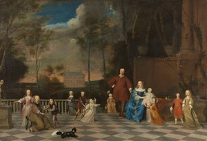 تاجر أمستردام جيرمياس فان كولين (1619-1707) مع زوجته وأطفالهما الاثني عشر بواسطة بيتر فان أنريدت (منسوب إلى)