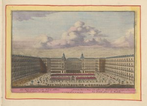 بلازا مايور في مدريد The Groote Mart en Place ، في وسط مدريد ، حيث يتم عرض معارك Stiere (العنوان على الكائن) Theatrum Hispaniae (...] (عنوان المسلسل) بواسطة بيتر فان دن بيرج