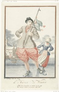 رجل يتزلج بثلاث بطات على عصا L'Hyver / De Winter (العنوان على الكائن) الفصول الأربعة (عنوان السلسلة) بواسطة بيتر فان دن بيرج