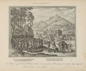 Abraham en de koning van Sodom كن هذا الجدار الحديدي (العنوان على الجسم) الشعارات المقدسة والتاريخ الرئيسي لكلا العهدين (Oude Testament) (عنوان السلسلة) صور وأرقام الكتب (عنوان المسلسل) بواسطة بيتر فان دير بورشت (الأول)