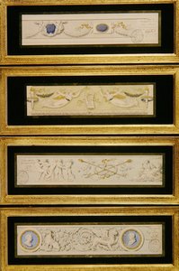 أربعة تصميمات للأفاريز حوالي عام 1823 (ألوان مائية وحبر وغسل على ورق) بواسطة Pietro (Attr. To) Ghinelli