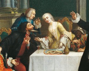 "The snack with the masks"" Comedians wearing Commedia dell