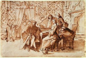حفلة موسيقية (القلم والبني يغسلان فوق الطباشير الأسود على الورق) بواسطة بيترو أنطونيو نوفيلي