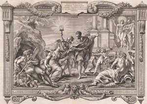 تقدم أنيبال كاراتشي الرسم إلى أبولو ومينيرفا ، 1674. بواسطة بيترو أكويلا