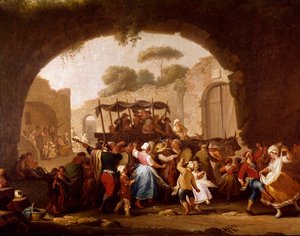 Dance scene and popular party in Naples Detail. Tarantella dancers (tarantella, tarantella). Painting by Pietro Fabris (active between 1763 and 1776) 18th century Naples, Museo Nazionale di San Martino