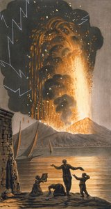 منظر لثوران جبل فيزوف العظيم ليلة الأحد 8 أغسطس 1779 من قصر جلالته الصقلي في بوسيليبو ، اللوحة الثانية ، المنشور عام 1779 (نقش ملون باليد)