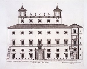 Palazzo Serenissima ، Casa Medici ، على Pincio Hill ، روما ، من "Palazzi di Roma" ، تم نشره في الفترة من 1655 إلى 1970s بواسطة بيترو فيريريو