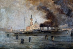 كنيسة القديس جوستوس في البندقية ، بقلم بيترو فراجياكومو (1856-1922) ، زيت على لوح ، 39x58 سم