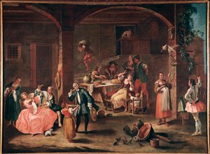 La Merenda in Campagna (الوجبة الخفيفة في الريف) لوحة لبيترو لونجي (1702-1785) حوالي 1750 Dim 96x131 cm البندقية ، Ca 'Rezzonico ، رقم 318 بواسطة بيترو لونغي