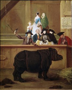 وحيد القرن: معرض كلارا وحيد القرن الهندي. لوحة لبيترو لونجي (1702-1785). 1751. متحف البندقية في القرن الثامن عشر. كا ريزونيكو ، البندقية.