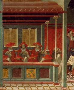 Honorius III يوافق على قاعدة Carmelite ، تفاصيل من predella of altarpiece for Carmine بواسطة Pietro Lorenzetti (حوالي 1280-1348) ، تمبرا وذهب على لوح خشبي