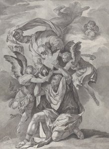 موسى يتلقى ألواح الشريعة من الله الذي نزل من السماء ، من ... ، كاليفورنيا. 1730 - 39.