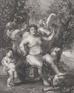 باخوس جالسًا على برميل أمام أشجار العنب ، مع الزواحف ، والساتير ، والأطفال ... ، 1758. بواسطة بيترو بيروليري