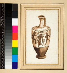 Oinochoe قديم (طباشير أسود ، بعضها بالقلم والحبر البني. ملون بالألوان المائية)