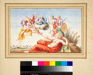 لونيت من قبر (طباشير أسود ، بعضها بالقلم والحبر البني. ملون بالألوان المائية) بواسطة بيترو سانتي بارتولي