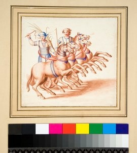 عربتان (طباشير أسود ، بعضها بالقلم والحبر البني. ملون بالألوان المائية)