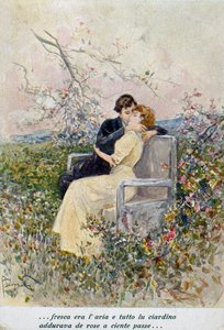 Two lovers, illustration by Pietro Scoppetta (1863-1920), Italy, 20th century