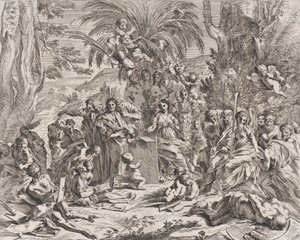 حكاية رمزية للرسم ، عندما كان طفلًا في وسط اليسار يرسم على لوح ، يحيط ... ، ١٦٣٧-٣٨.