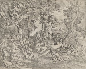 حديقة الزهرة التي تتكئ في الوسط أمام نسك من عموم وتحيط بها ... ، كاليفورنيا. 1631-37.