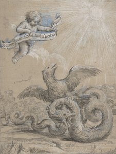 تصميم مع النسر يقاتل مع الثعبان و Putto in the Sky Holding ... ، القرن السابع عشر. بواسطة بيترو دا كورتونا