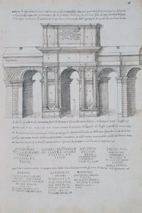 Arch of Claudius in Rome, drawing, from Roman Antiquities, by Pirro Ligorio (1513-1583)