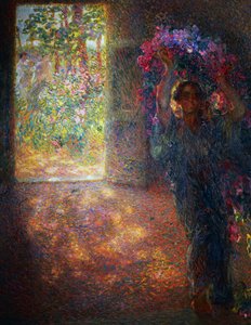 Flower house, ca 1910, by Plinio Nomellini (1866-1943), oil on canvas, 200x160 cm, Italy, 20th century