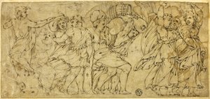 الرجال والنساء الذين يحملون البراميل والحزم بواسطة Polidoro da Caravaggio