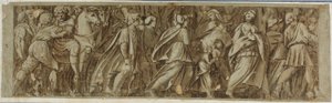 سابين يعبر نهر التيبر لحضور الألعاب الرومانية بواسطة Polidoro da Caravaggio