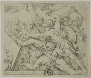 جنود كورش تمزيق جيش سبارجابيسي بواسطة Polidoro da Caravaggio