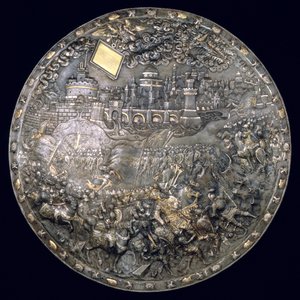 King John III Sobieskis (1624-96) Fortune Telling Shield (الحديد والفضة المذهبة) بواسطة المدرسة البولندية