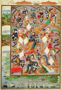 أضف Ms 12531 f.7 شجرة أنساب ألفونسو الأول (1128-1185) بواسطة المدرسة البرتغالية