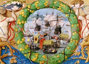 مهرجان الأسطول البرتغالي ، رسم توضيحي من Lettura Nova بواسطة Alem Douro ، 1513 بواسطة المدرسة البرتغالية