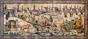 الملابس الداخلية ، زواج الدجاجات - لوحة من البلاط ، حوالي عام 1665 ، من مزرعة كادريسيرا القديمة ، في تورسيفال ، توريس فيدراس (البرتغال) (زفاف الدجاج ، لوحة البلاط ، حوالي 1665) - المتحف الوطني des azulejos ، لشبونة (البرتغال) بواسطة المدرسة البرتغالية
