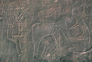 الشخصيات البشرية والحيوانات (الرسم الصخري) بواسطة قبل التاريخ