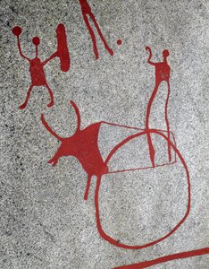Nordic bronze age: plow pulled by an ox, rock carvings in Tanum, Sweden 1800-500 BC