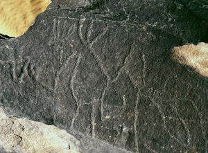 عصور ما قبل التاريخ ، الفن الصخري: صخرة القبر. العصر الحجري 5000-2000 ق. تاغيت ، هضبة الحقار العليا ، الجزائر بواسطة عصور ما قبل التاريخ