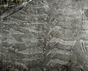 Prehistory, rock art: grave rock of representations of daggers, oxen. Copper age. Eneolithic period (chalcolithic). Roche n. 1. Cemmo (Brescia) Parco archeologico nazionale dei Massi di Cemmo, Italy بواسطة عصور ما قبل التاريخ