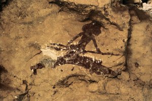 الفن الصخري: صياد امرأة. عصور ما قبل التاريخ ، العصر الحجري القديم الأعلى. كهف تيو جاروسو ، إسبانيا. بواسطة عصور ما قبل التاريخ