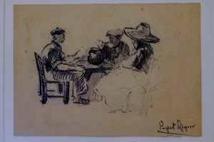 شخصيات جالسة ، Narcís Puget Riquer ، رسم بالفحم ، متحف Puget ، منزل Can Laudis النبيل ، Dalt Vila ، إيبيزا ، جزر البليار ، إسبانيا بواسطة بوجيه ريكير