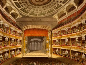 مسرح New Covent Garden ، من صورة مصغرة من لندن ، 1810 بواسطة R Ackermann (أكواينت ملونة يدوياً) بواسطة بوجين ورولاندسون