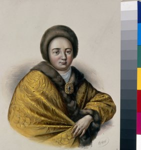 صورة تسارينا ناتاليا ناريشكينا (ناريشكينا) (ناتالي ناريشكين) (1651-1694) ، زوجة القيصر الكسيس الأول ملك روسيا (1629-1676). عمل بيوتر فيودوروفيتش بوريل (1829-1898) ، طباعة حجرية ، حوالي 1860. الفن الروسي