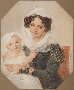 صورة الكونتيسة ماريا نيكولاييفنا فولكونسكايا 1805-1863 مع الابن نيكولاي ، 1826 بواسطة بيوتر فيودوروفيتش سوكولوف