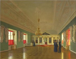 داخل كنيسة قصر القديس ألكسندر نيفسكي ، قصر أنيشكوف ، سانت بطرسبرغ ، 1850. بواسطة بيوتر فاسيليفيتش توتوكين