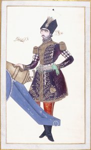 صورة لناصر الدين شاه ، يده مستندة على مدفع ، ج. 1853-4 بواسطة مدرسة قاجار