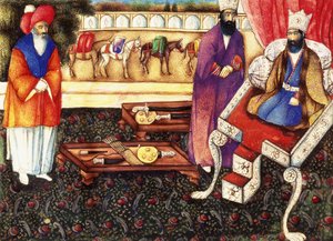 سليمان يستقبل الهدايا من ملكة سبأ ، c.1863-4 بواسطة مدرسة قاجار