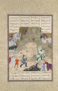 المبارزة النهائية للغراب: Gudarz Versus Piran، Folio 346r from the Shahnama ...، حوالي 1525-30.