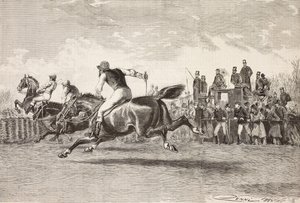 Horse race at park of Villa Arconati, Castellazzo, Italy, engraving from drawing by Quinto Cenni, from L