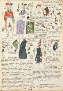 الزي العسكري في وقت جمهورية كيسالبين من عام 1801. لوحة ملونة من تصميم Cenni Quinto بواسطة كوينتو سيني