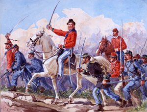 Risorgimento: قوات جوزيبي غاريبالدي (1807-1882) تسير في روما. لوحة مائية من Quinto Cenni 1892 بواسطة كوينتو سيني