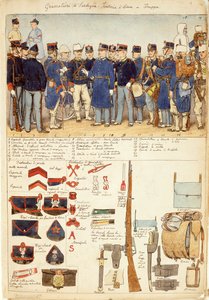 Uniforms of Grenadiers of Sardinia, line infantry, troop of Kingdom of Italy, color plate by Quinto Cenni بواسطة كوينتو سيني